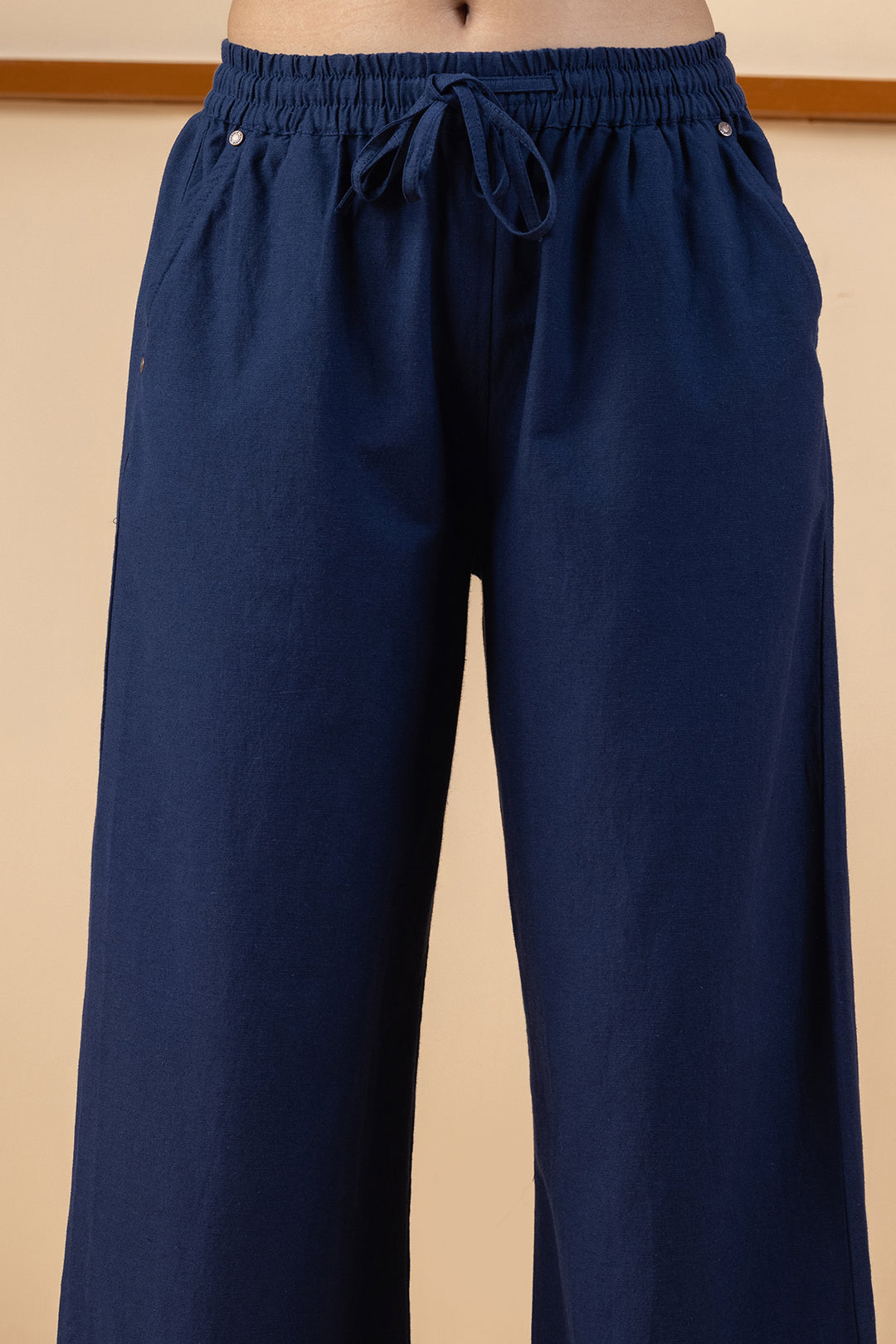 Navy Blue Cotton Linen Trouser with Regular Fit