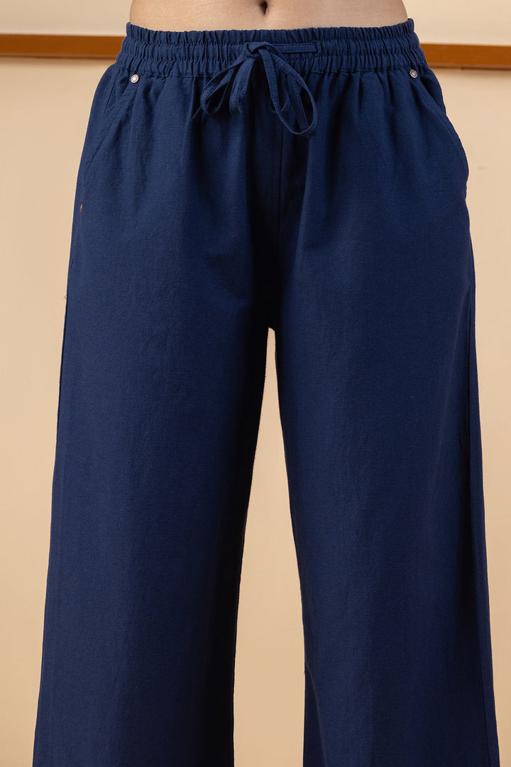 Navy Blue Cotton Linen Trouser with Regular Fit