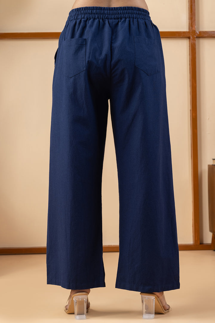 Navy Blue Cotton Linen Trouser with Regular Fit