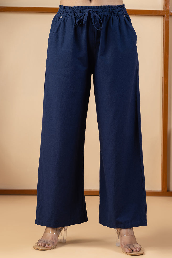 Navy Blue Cotton Linen Trouser with Regular Fit
