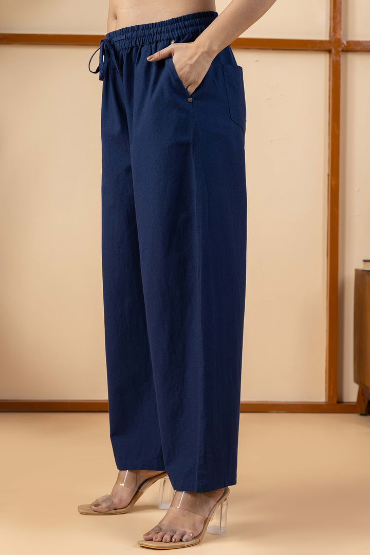 Navy Blue Cotton Linen Trouser with Regular Fit