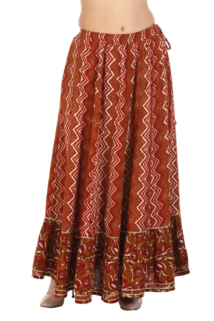Brown Viscose Printed Skirt