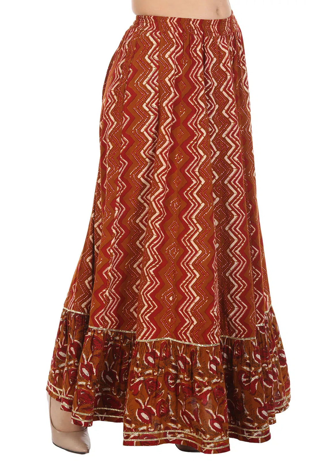 Brown Viscose Printed Skirt