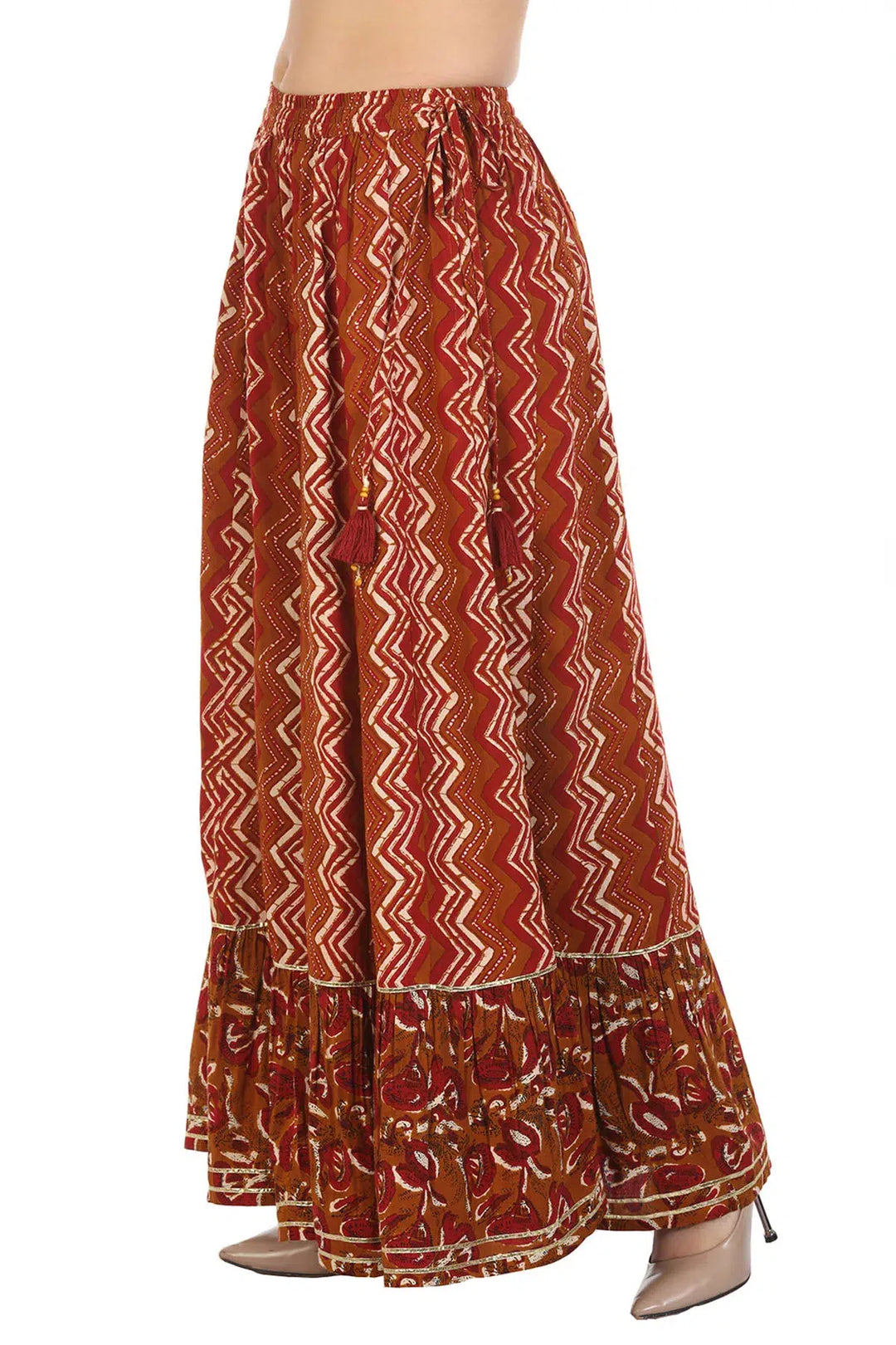 Brown Viscose Printed Skirt