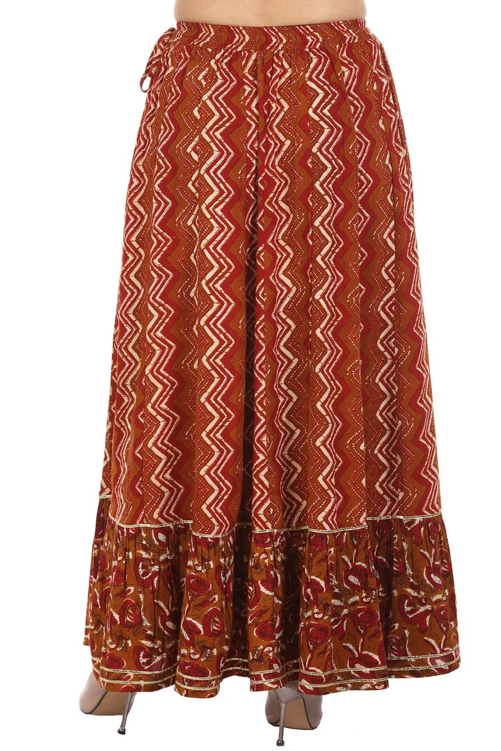 Brown Viscose Printed Skirt