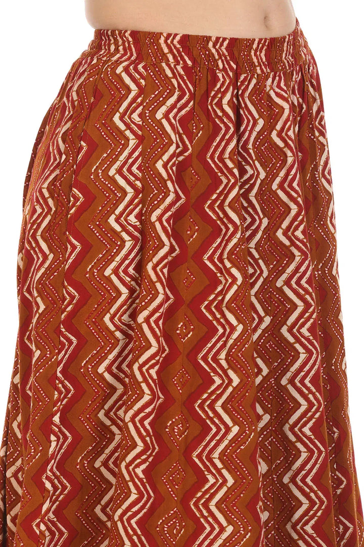 Brown Viscose Printed Skirt