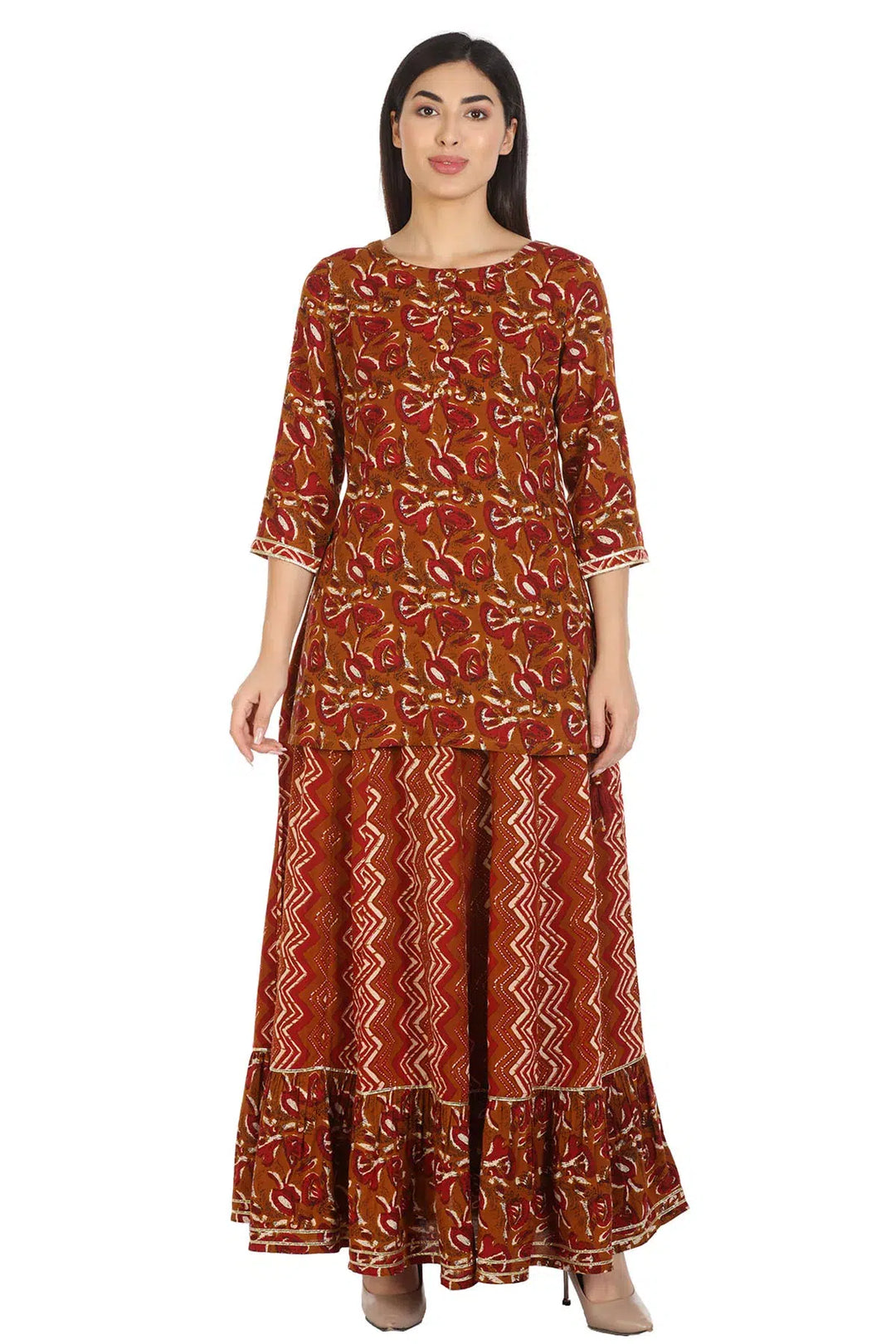 Brown Viscose Printed Skirt