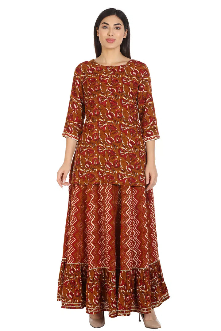 Brown Viscose Printed Skirt