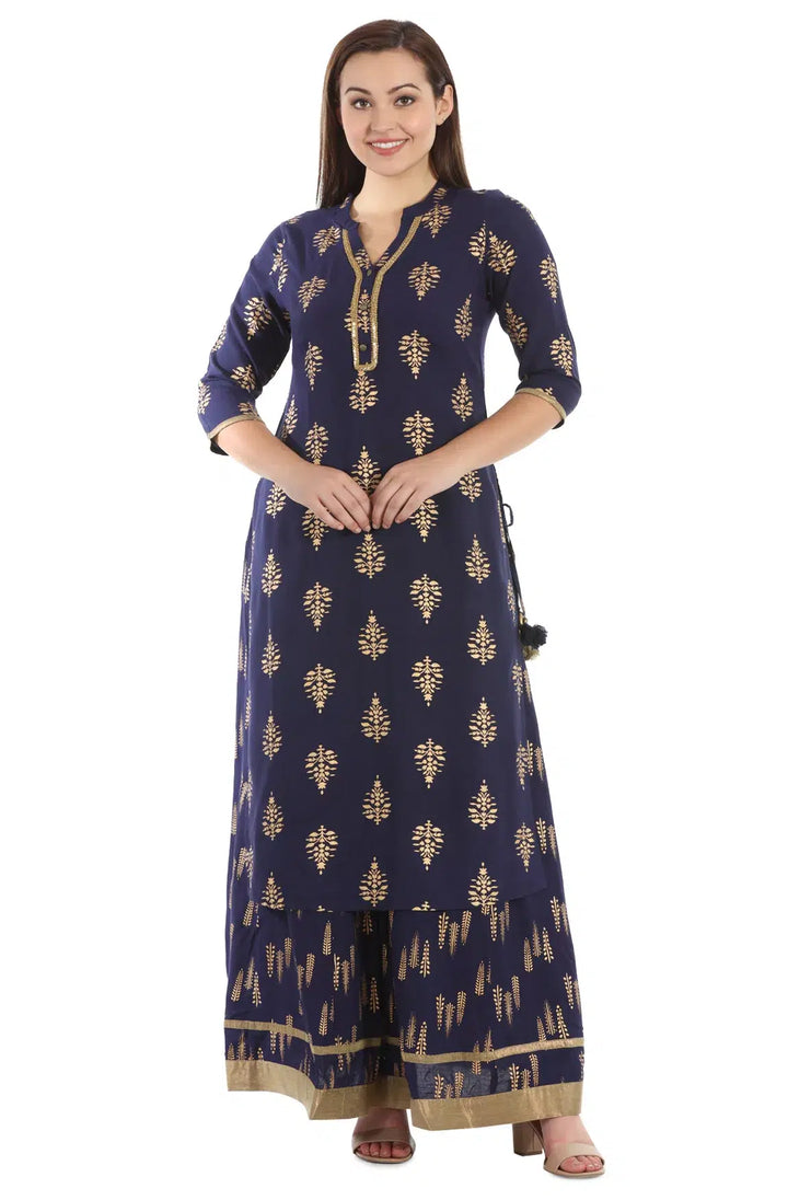 Navy Rayon Printed Ensemble Skirt