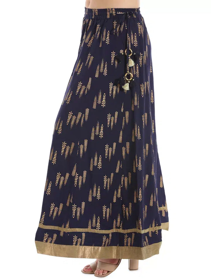 Navy Rayon Printed Ensemble Skirt