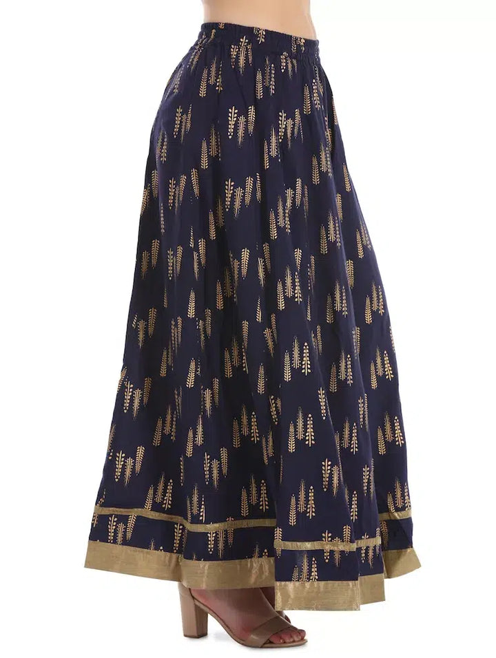 Navy Rayon Printed Ensemble Skirt