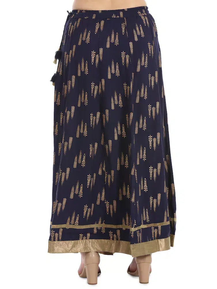 Navy Rayon Printed Ensemble Skirt