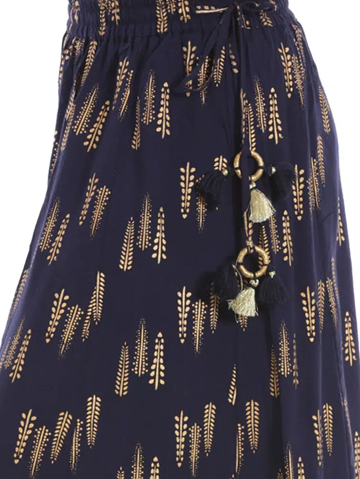 Navy Rayon Printed Ensemble Skirt