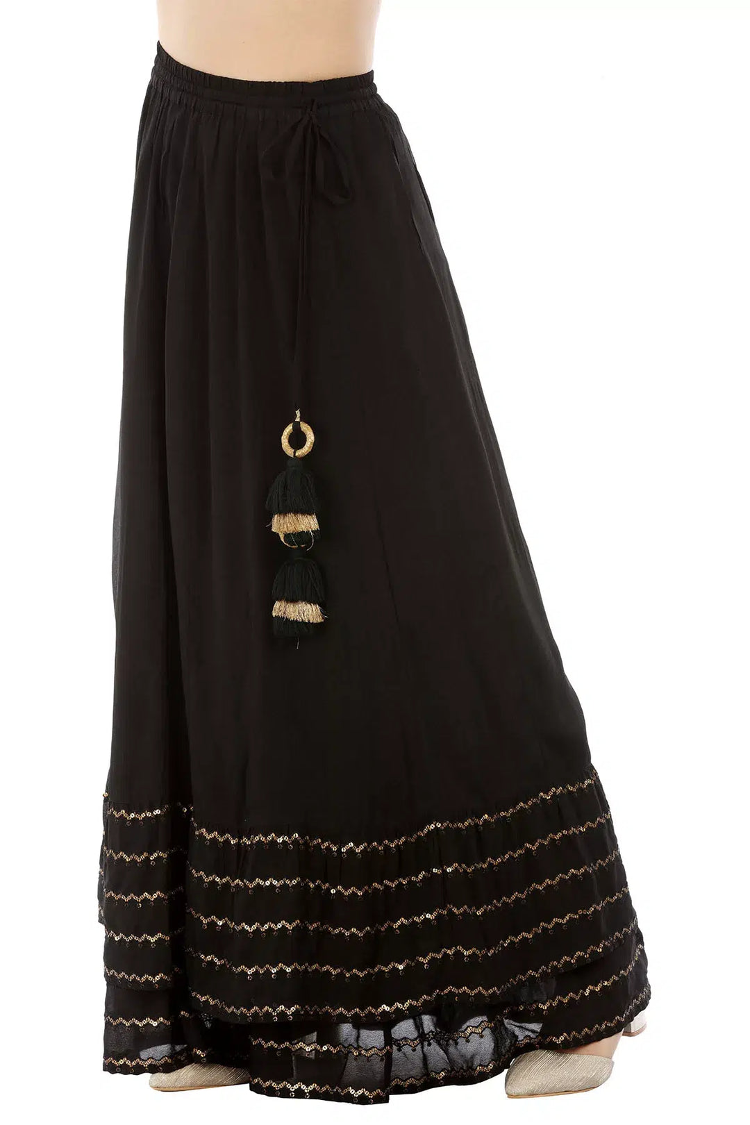 Black Viscose Georgette Solid Ensemble Skirt