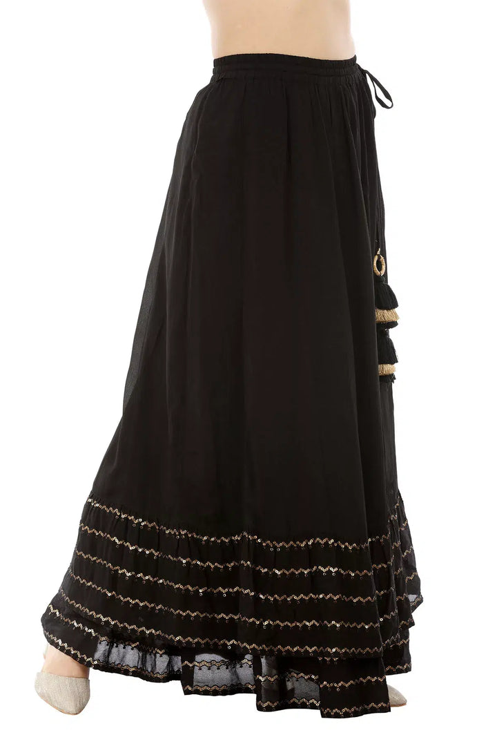 Black Viscose Georgette Solid Ensemble Skirt