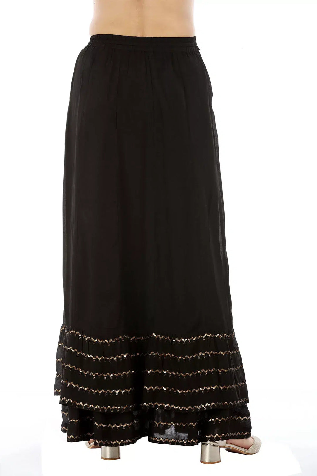 Black Viscose Georgette Solid Ensemble Skirt