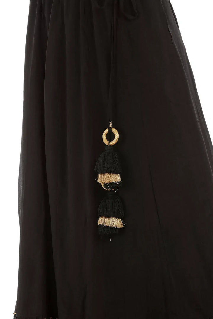 Black Viscose Georgette Solid Ensemble Skirt