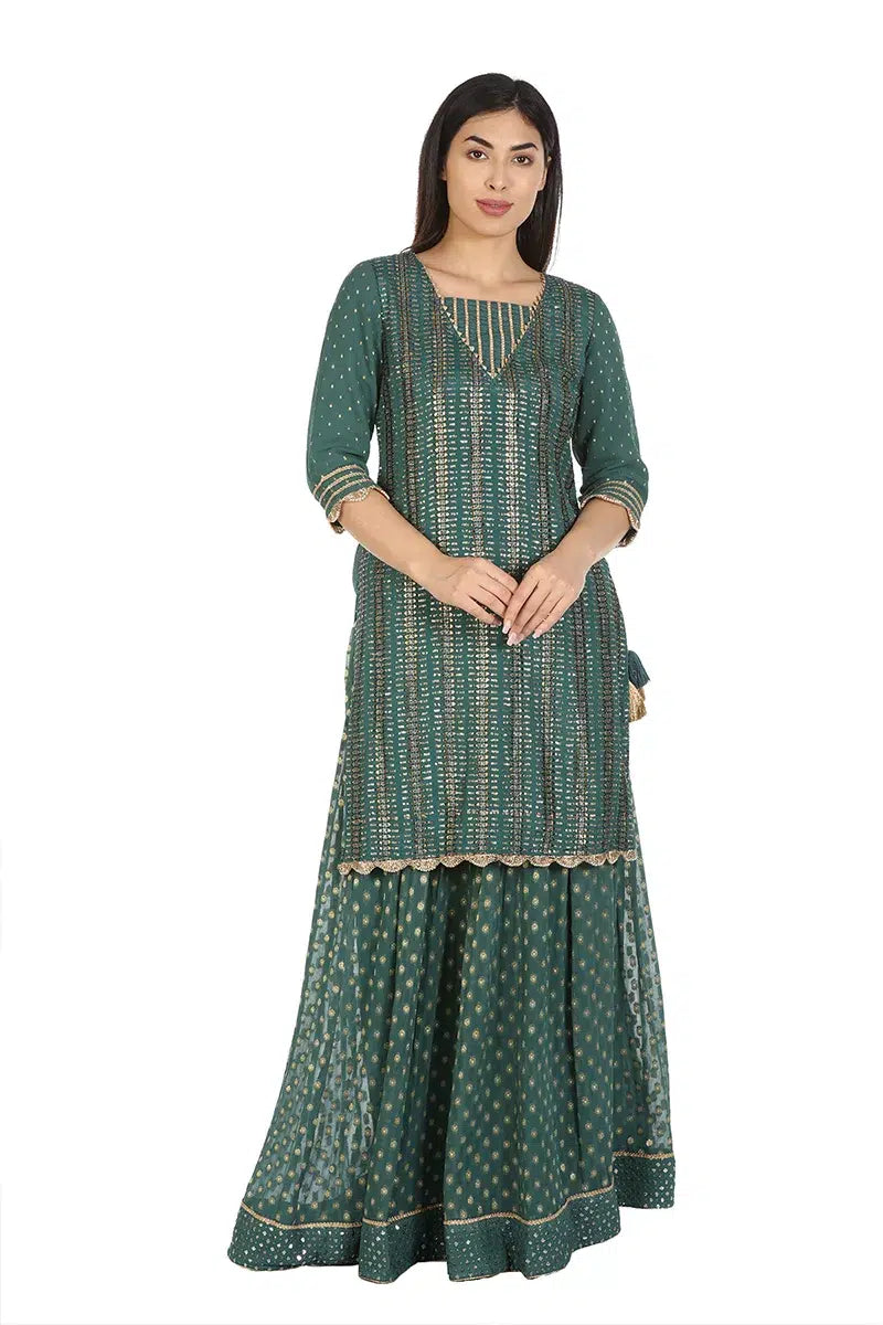 Green Embelished Ethnic Skirt