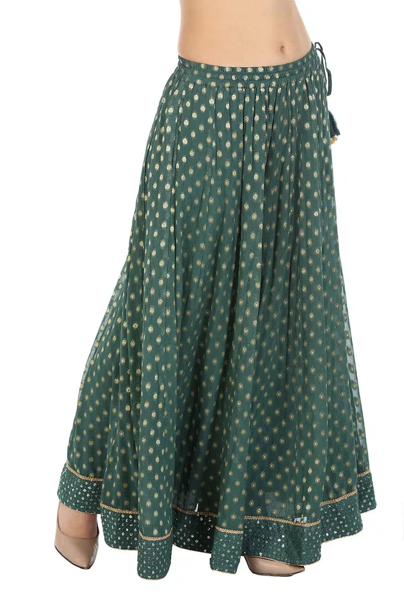 Green Embelished Ethnic Skirt