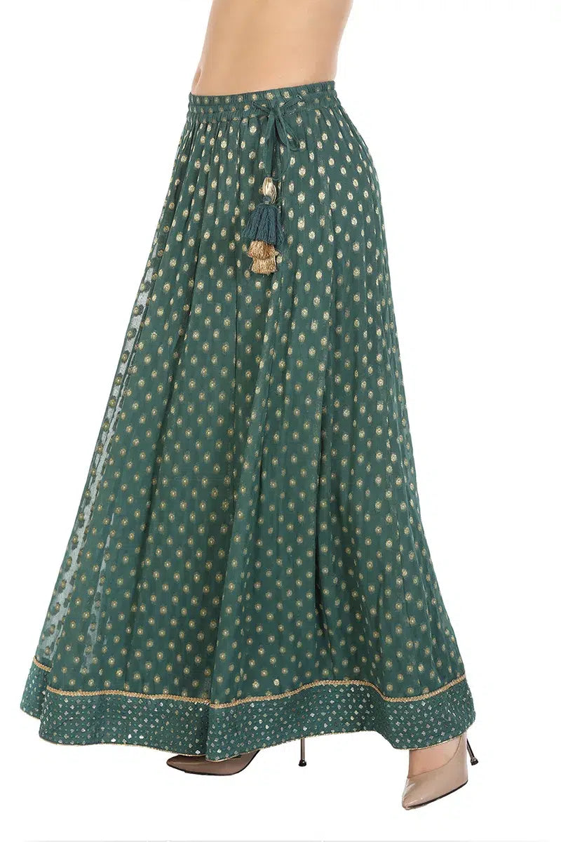 Green Embelished Ethnic Skirt
