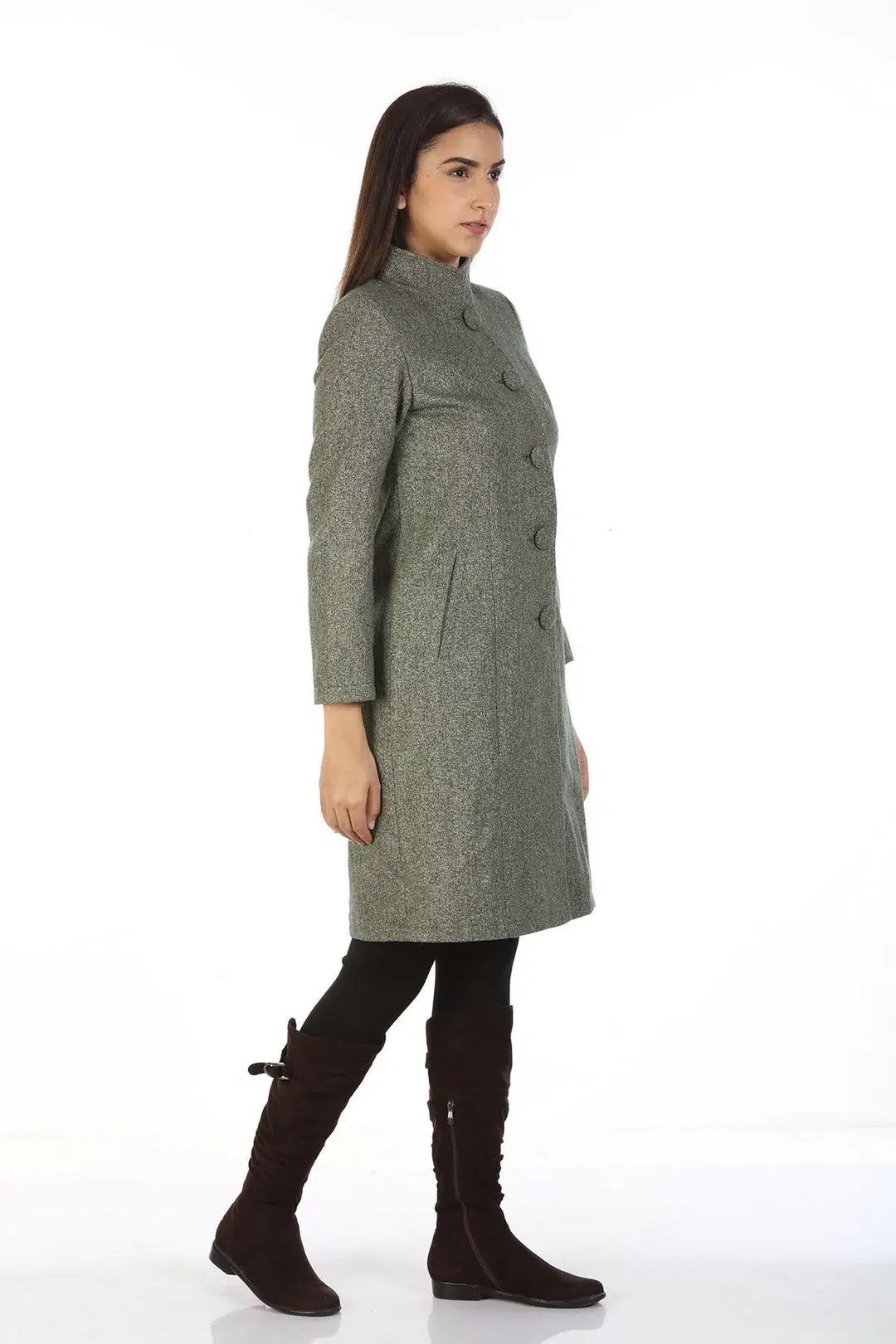 Woolen Collered Winter Overcoat (Grey)