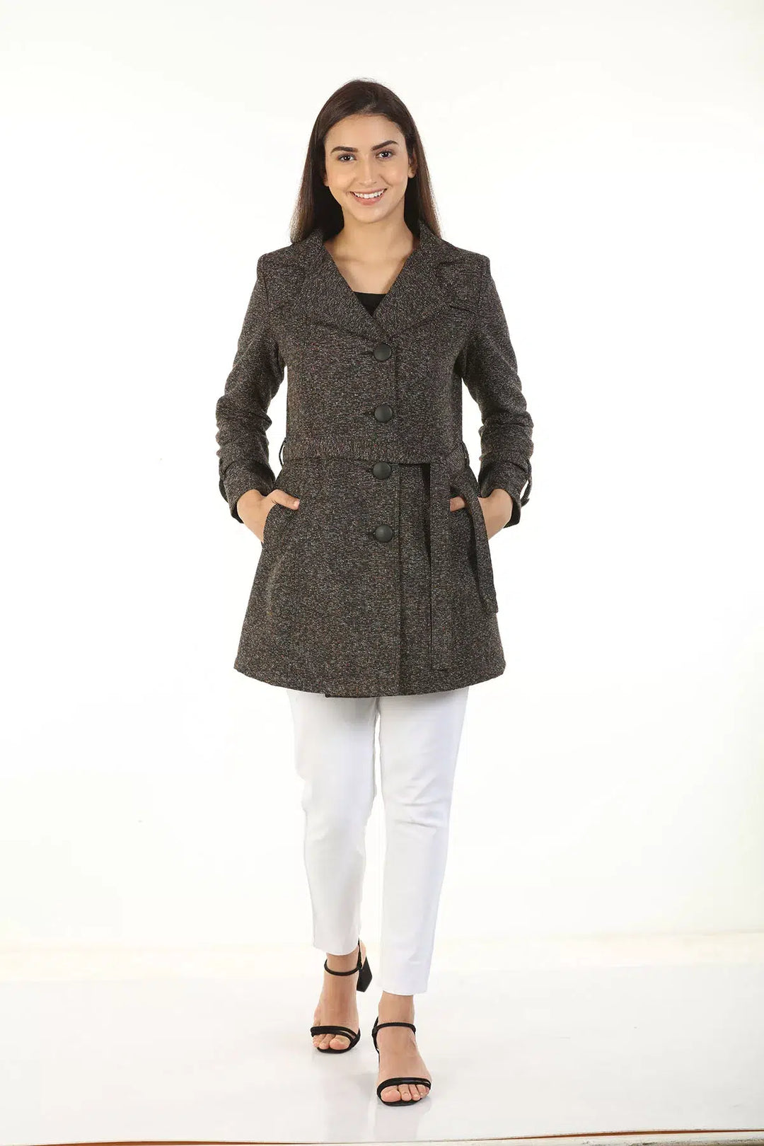 Woolen Lapel Collared Brown Jacket