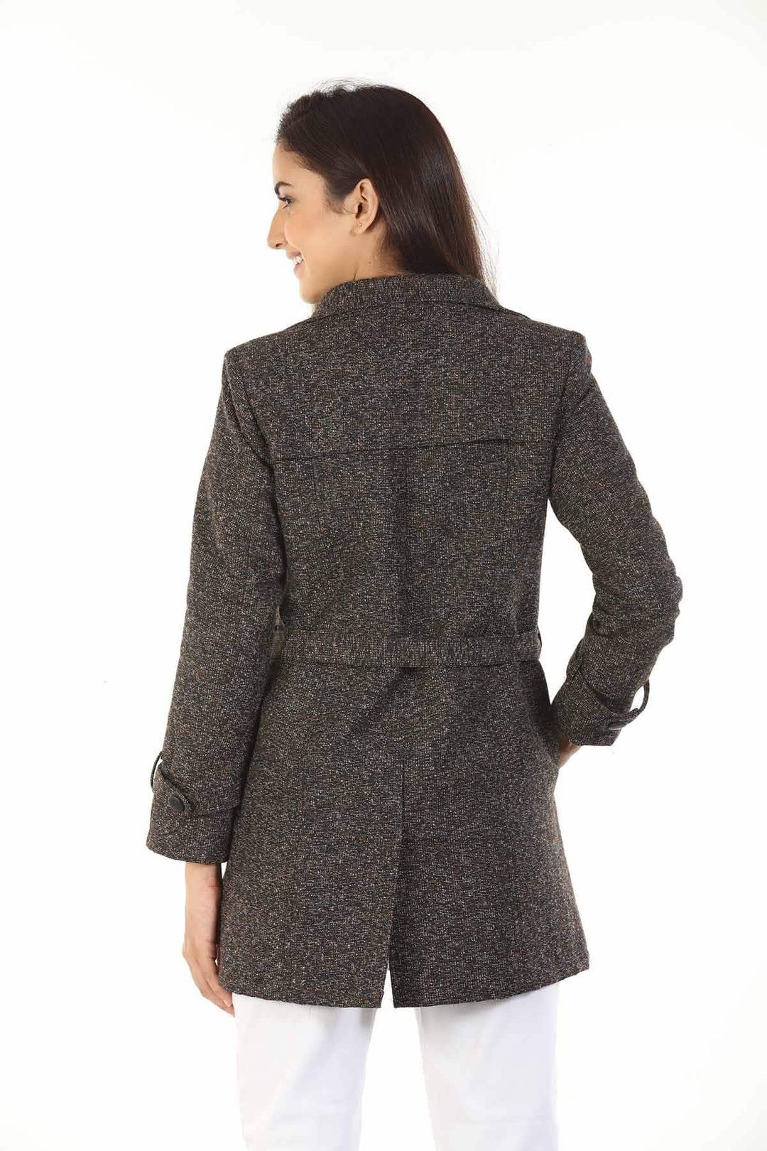 Woolen Lapel Collared Brown Jacket