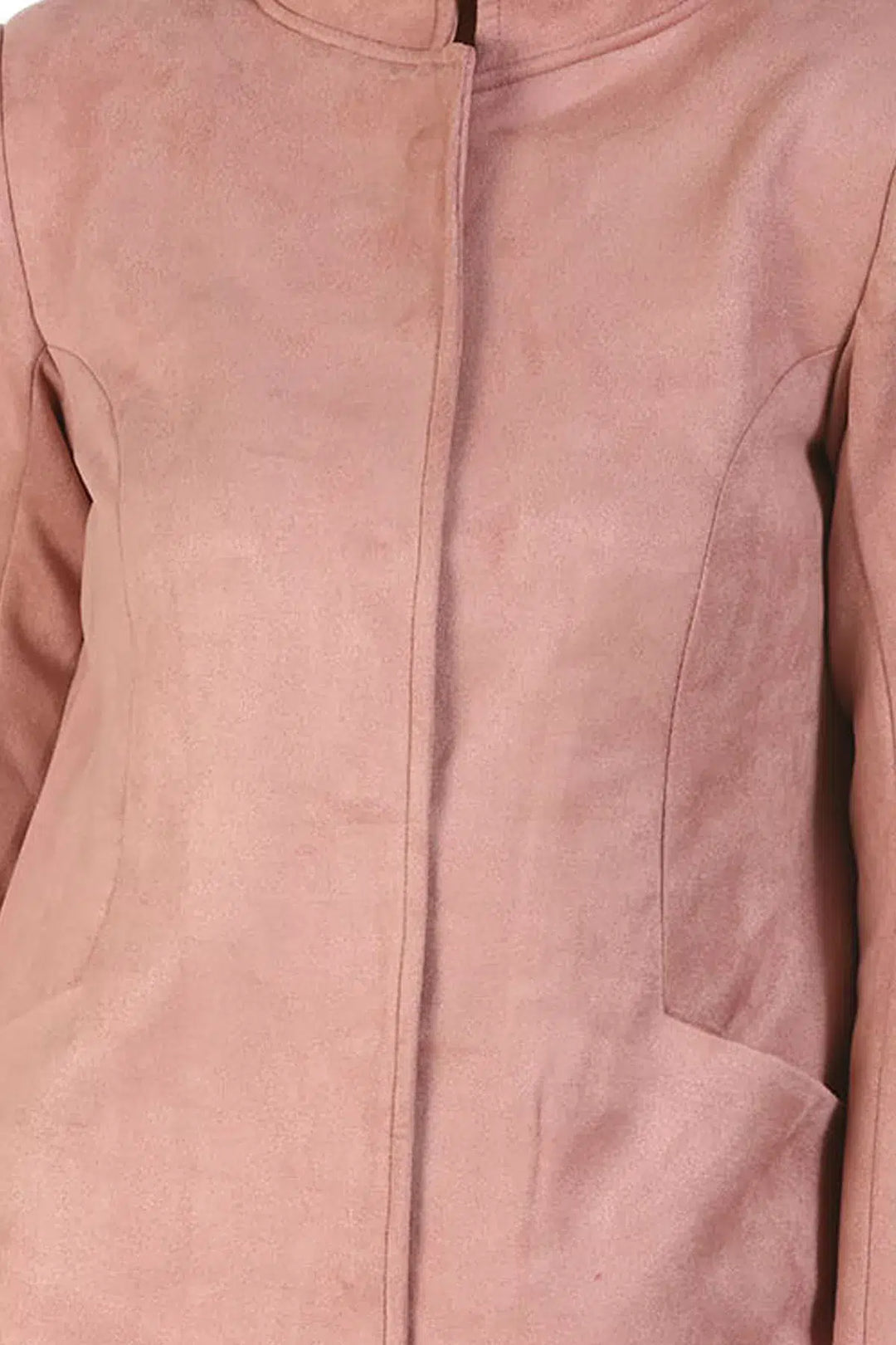 Suede Solid Jacket with Standing Collar (Pink)