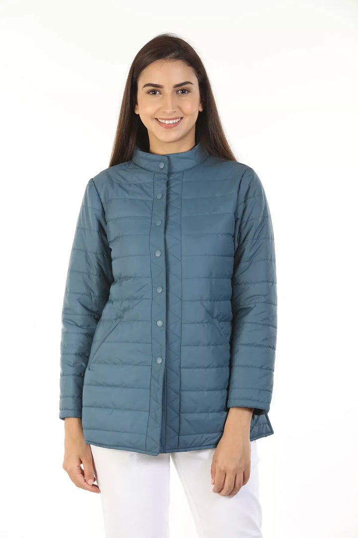 Polyester Winter Jacket with Standing Collar (Blue)