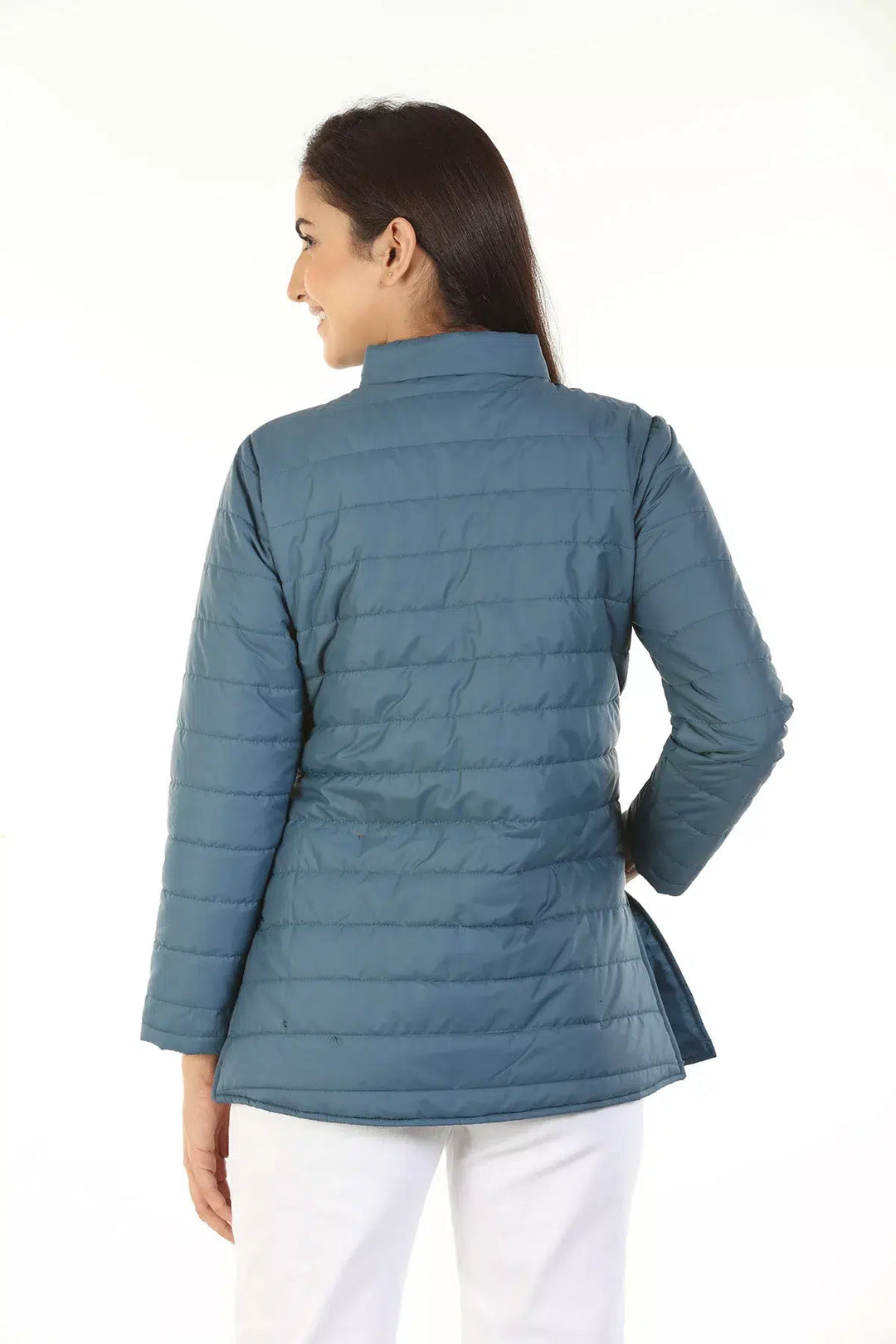 Polyester Winter Jacket with Standing Collar (Blue)