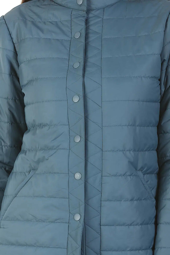Polyester Winter Jacket with Standing Collar (Blue)
