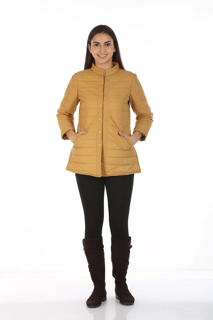 Tafta Jacket with Standing Collar (Mustard)