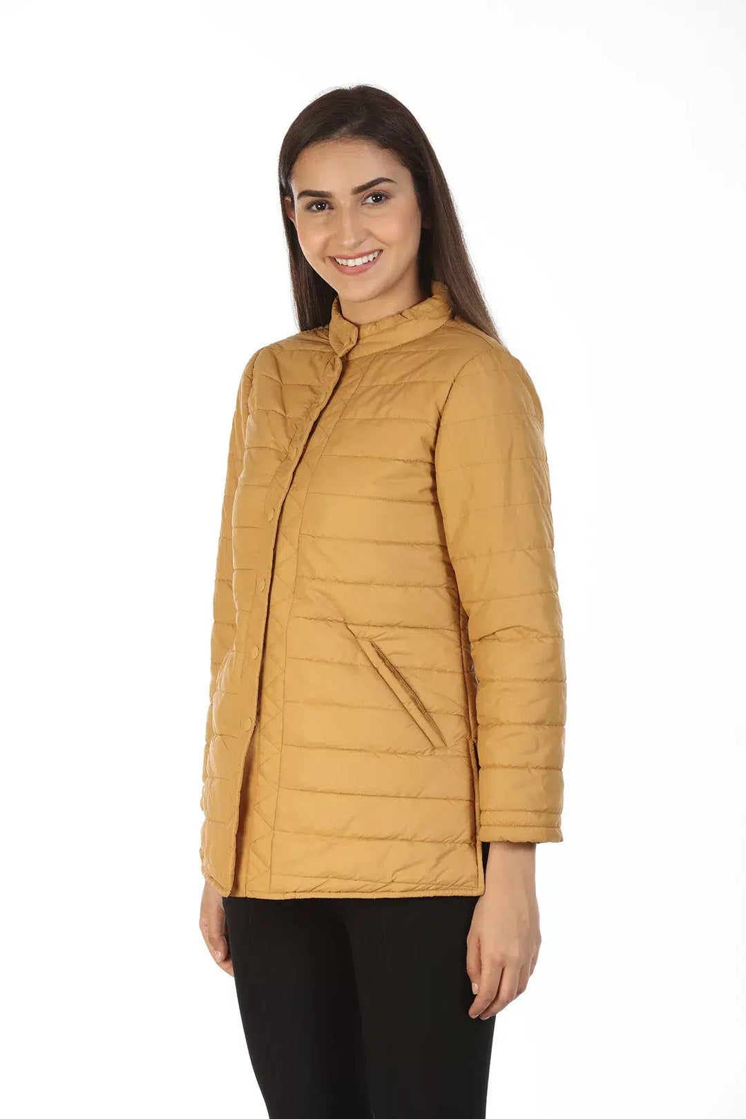 Tafta Jacket with Standing Collar (Mustard)