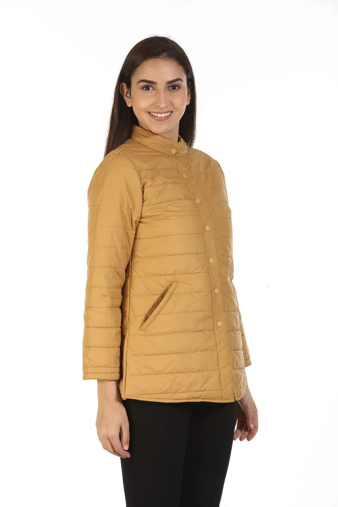 Tafta Jacket with Standing Collar (Mustard)