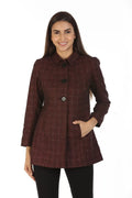 Woolen Check Winter Jacket with Shirt Collar (Maroon)