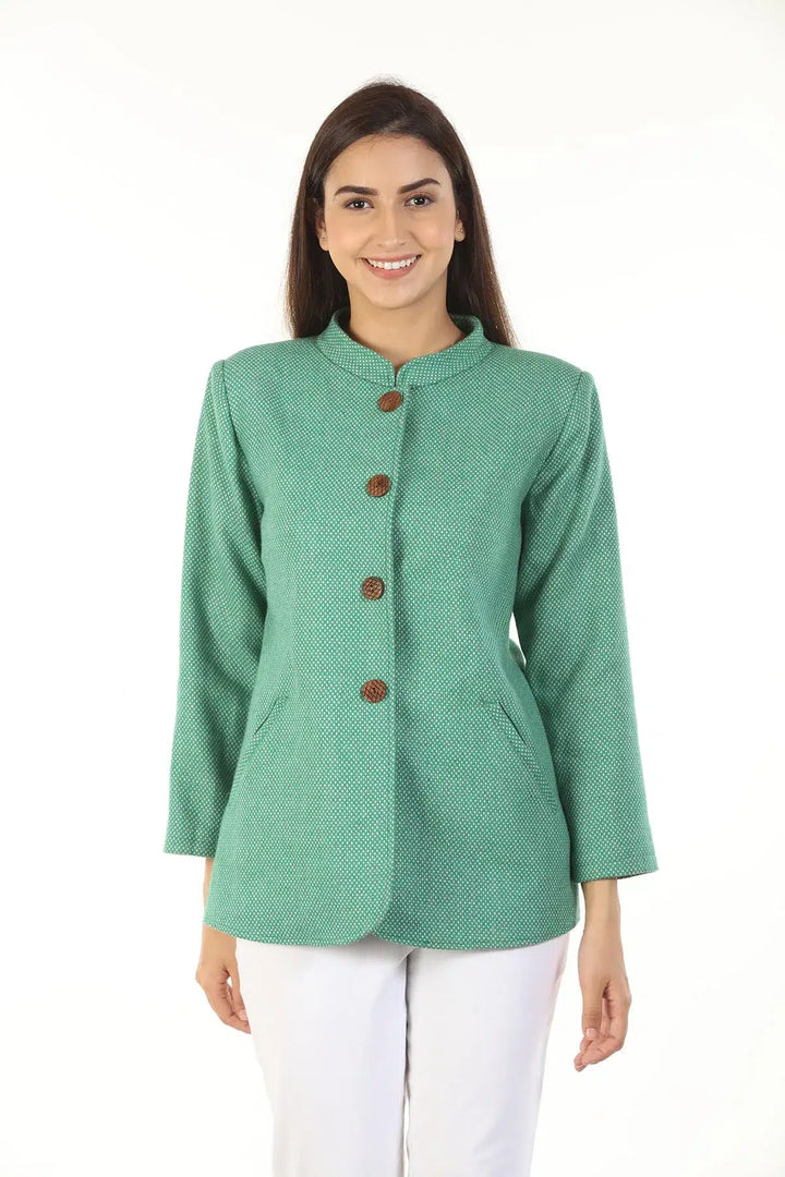 Woolen Winter Jacket with Standing Collar (Green)