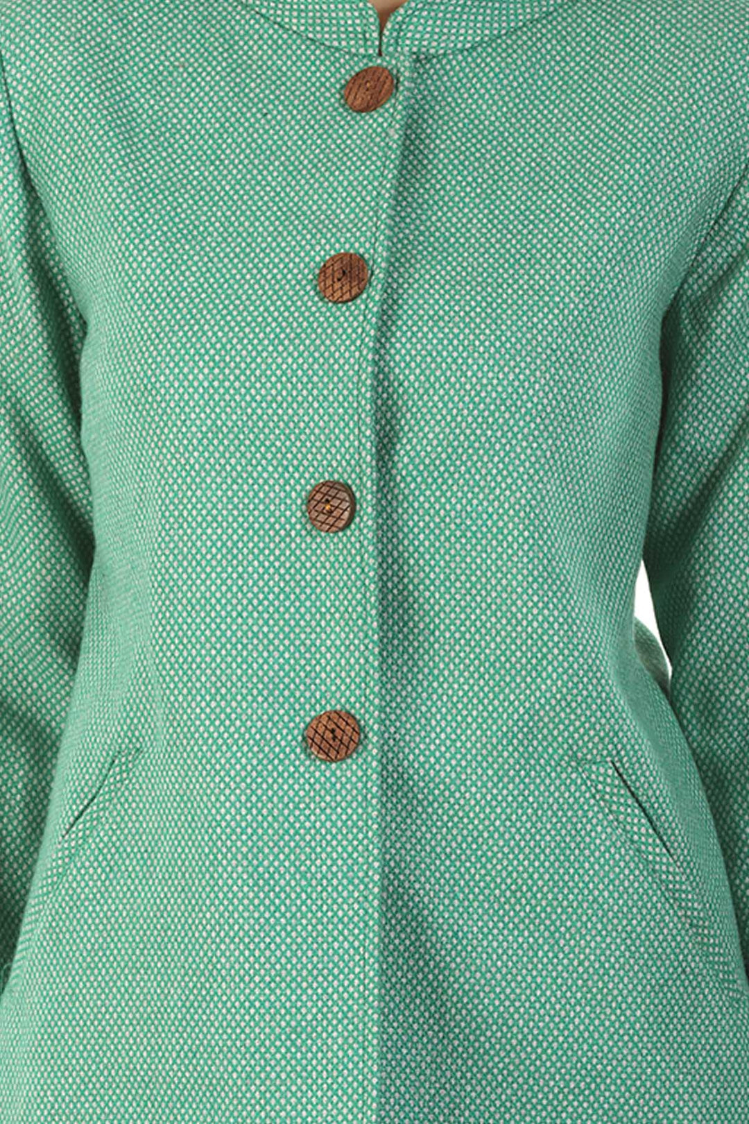 Woolen Winter Jacket with Standing Collar (Green)