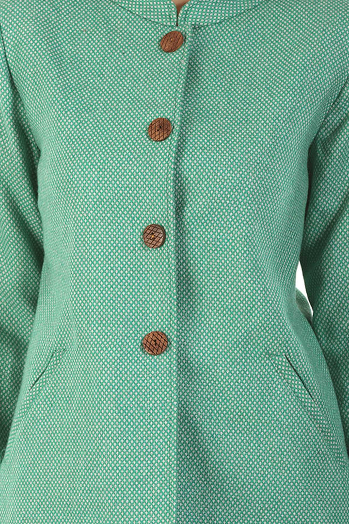 Woolen Winter Jacket with Standing Collar (Green)