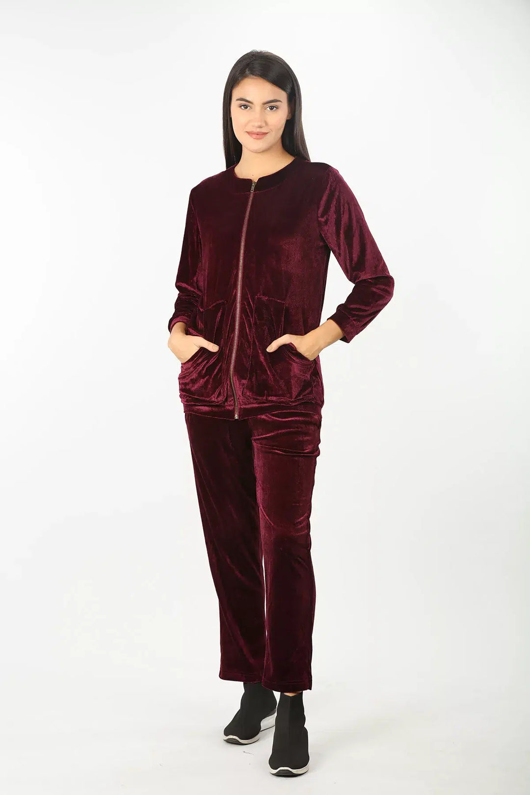 Velvet Lycra wine solid Pants