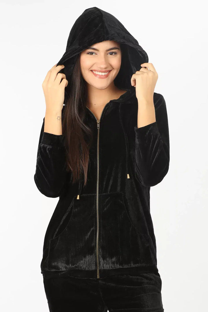 velvet Black solid Hoodie