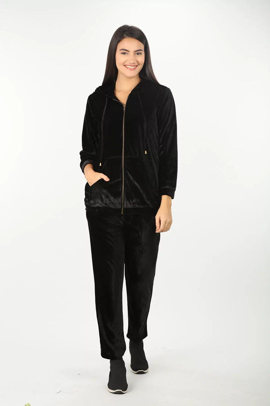 velvet Black solid Hoodie