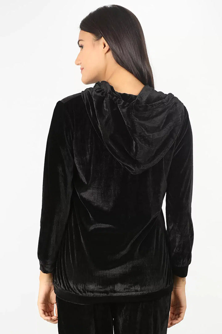 velvet Black solid Hoodie