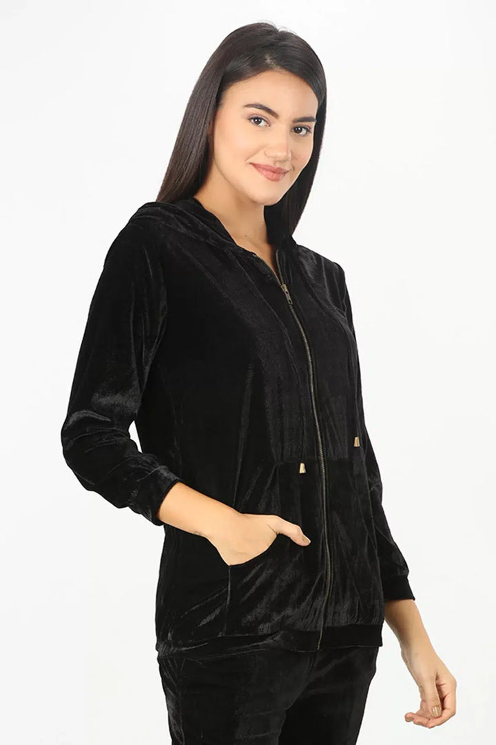 velvet Black solid Hoodie
