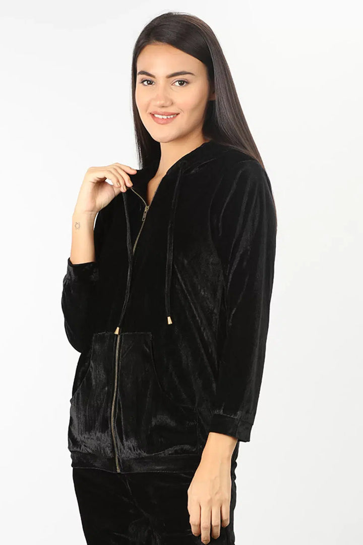 velvet Black solid Hoodie