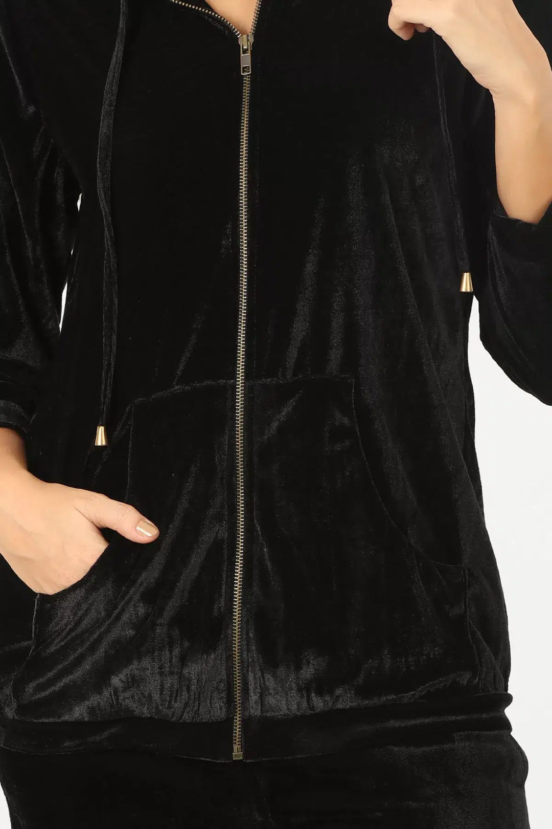 velvet Black solid Hoodie