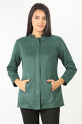Green winter jacket with standing collar