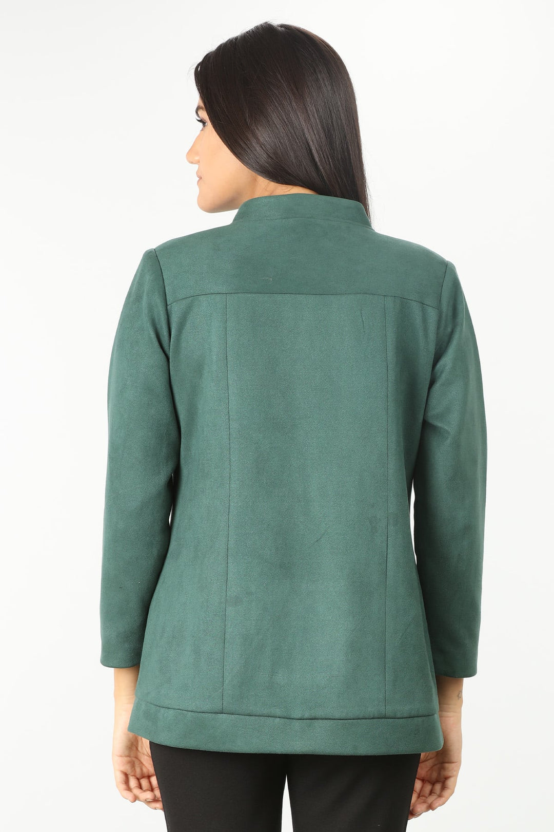 Green winter jacket with standing collar