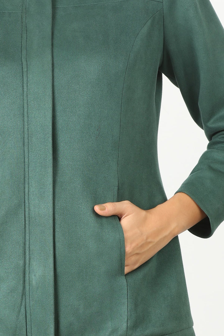 Green winter jacket with standing collar