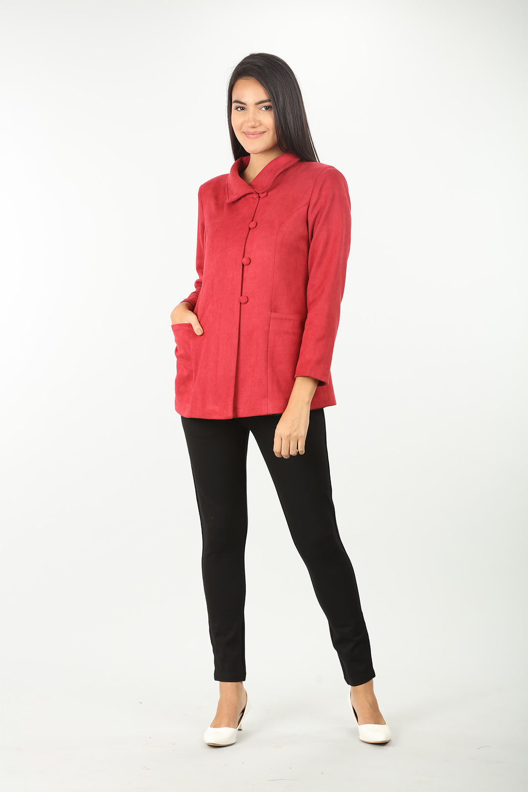 Red Solid Suede Jacket