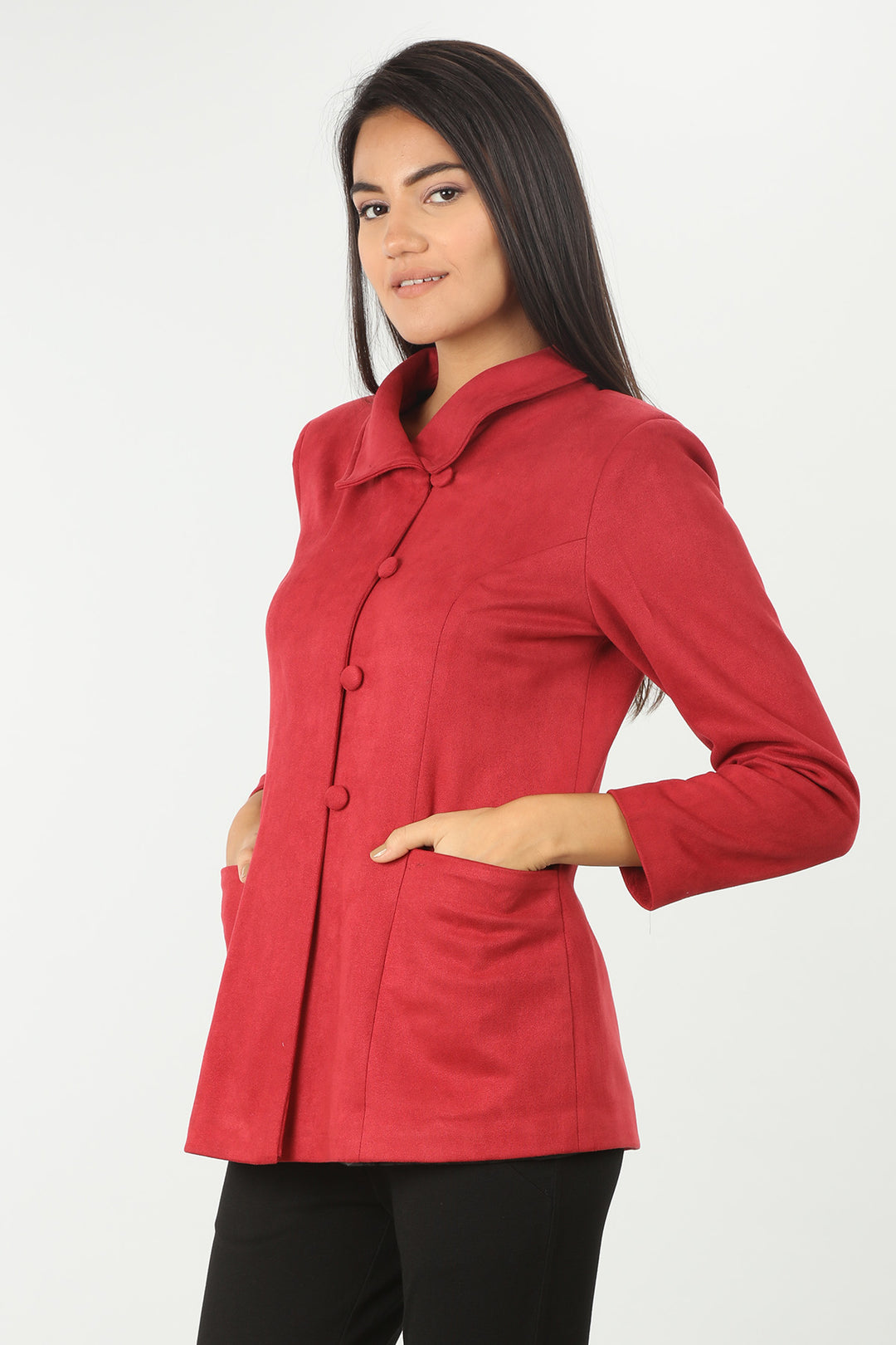 Red Solid Suede Jacket